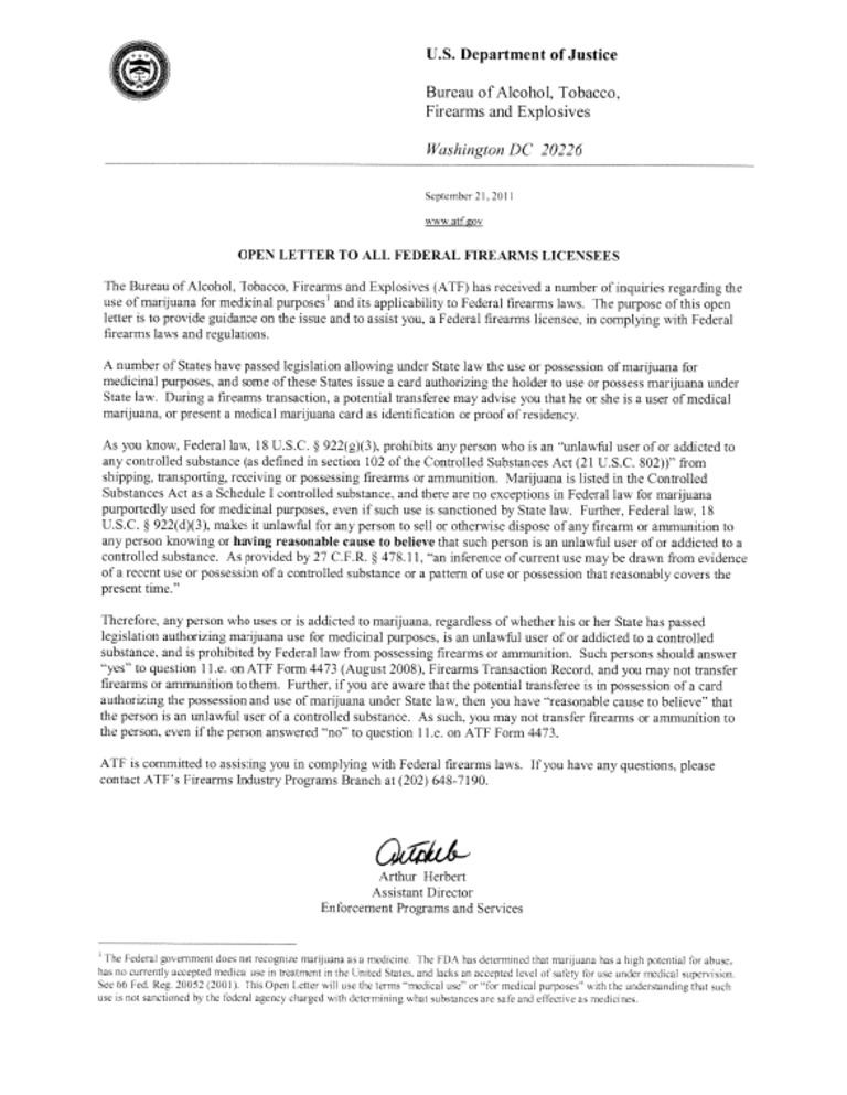 ATF Open Letter On Medical Marijuana PDF