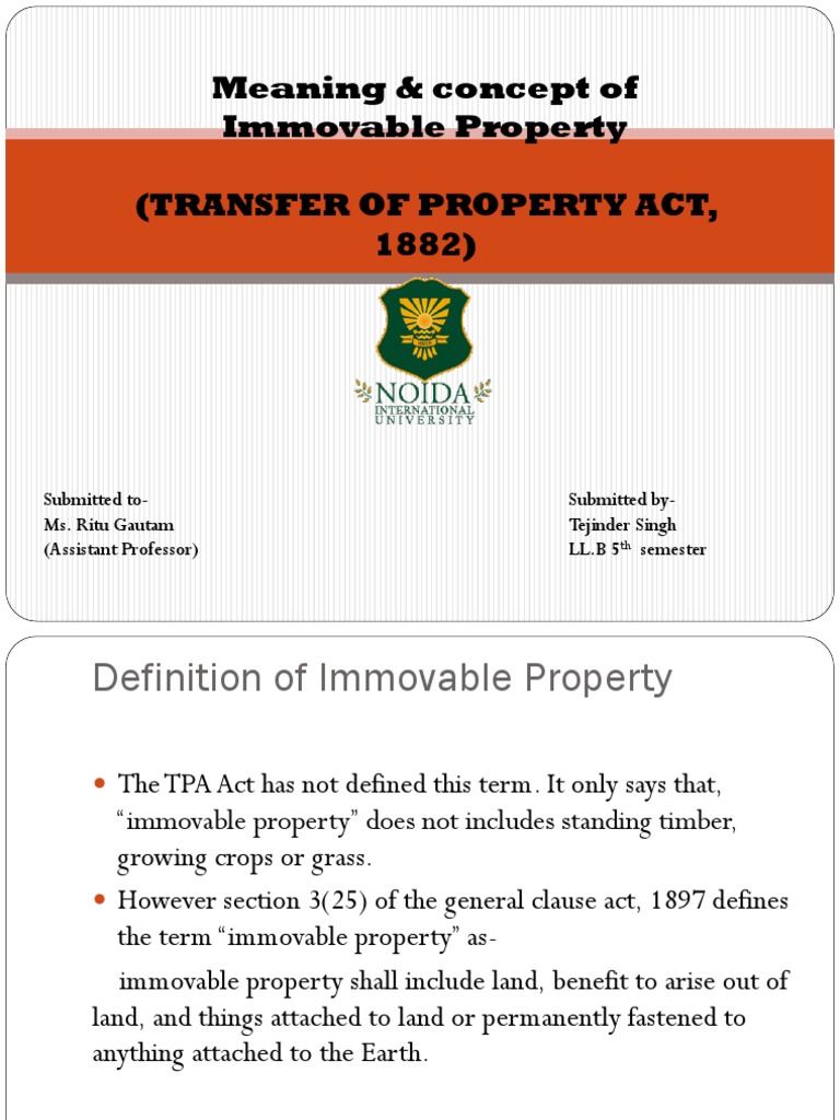 Definition and Meaning of Immovable Property | PDF | Immovable Property ...