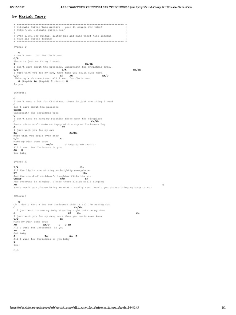All I Want For Christmas Is You Chords Ver 7 By Mariah Carey Ultimate Guitar Pdf Contemporary R B Songs