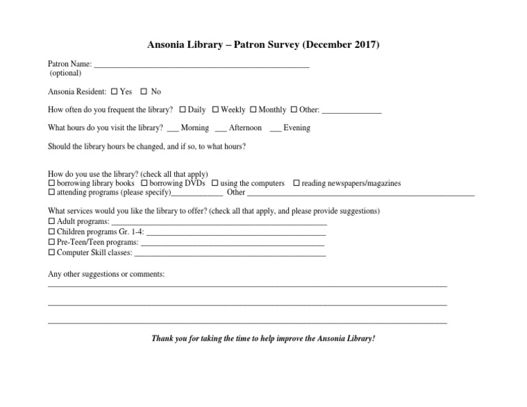 Ansonia Library Patron Survey 2017 | PDF