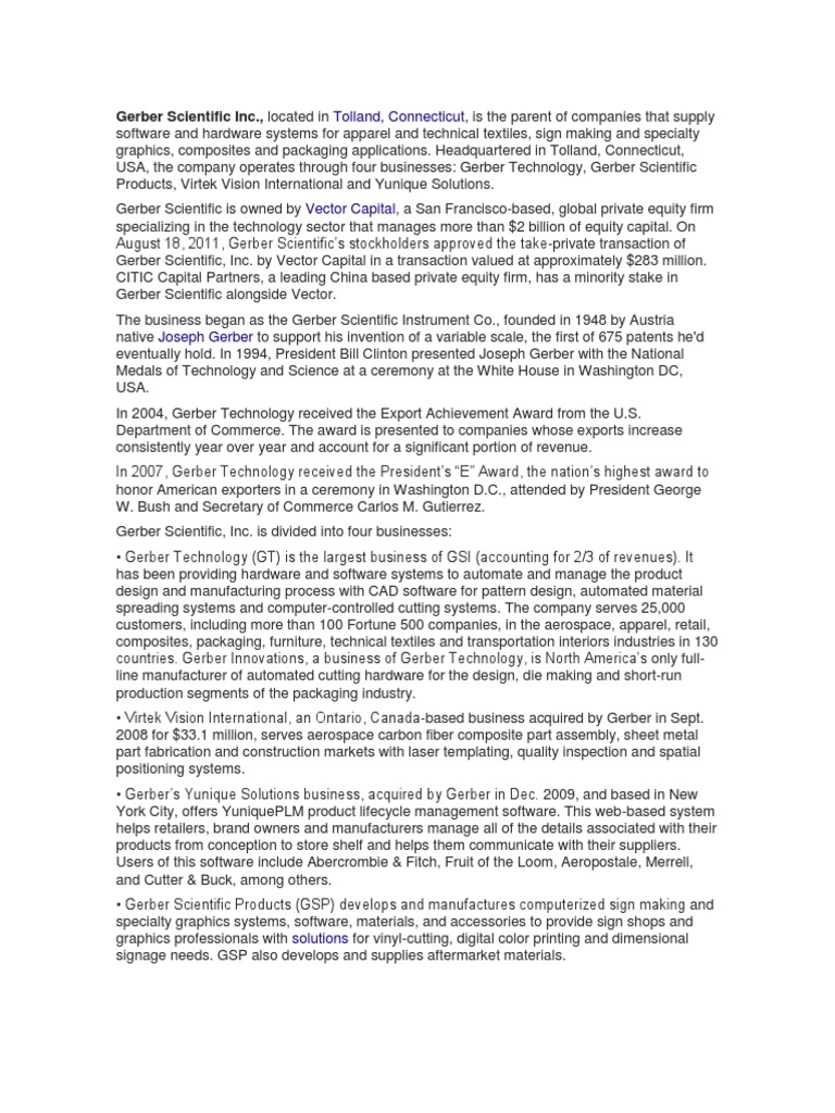 Gerber Scientific Inc PDF Companies Industries