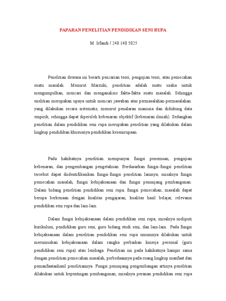 Paparan Penelitian Pendidikan Seni Rupa