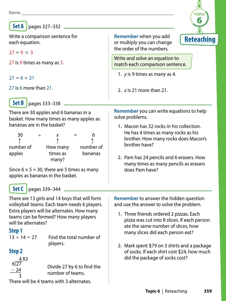 Topic 6 Reteach Workbook Pages Oa 1 Oa 2 Oa 3 | PDF | Teaching ...