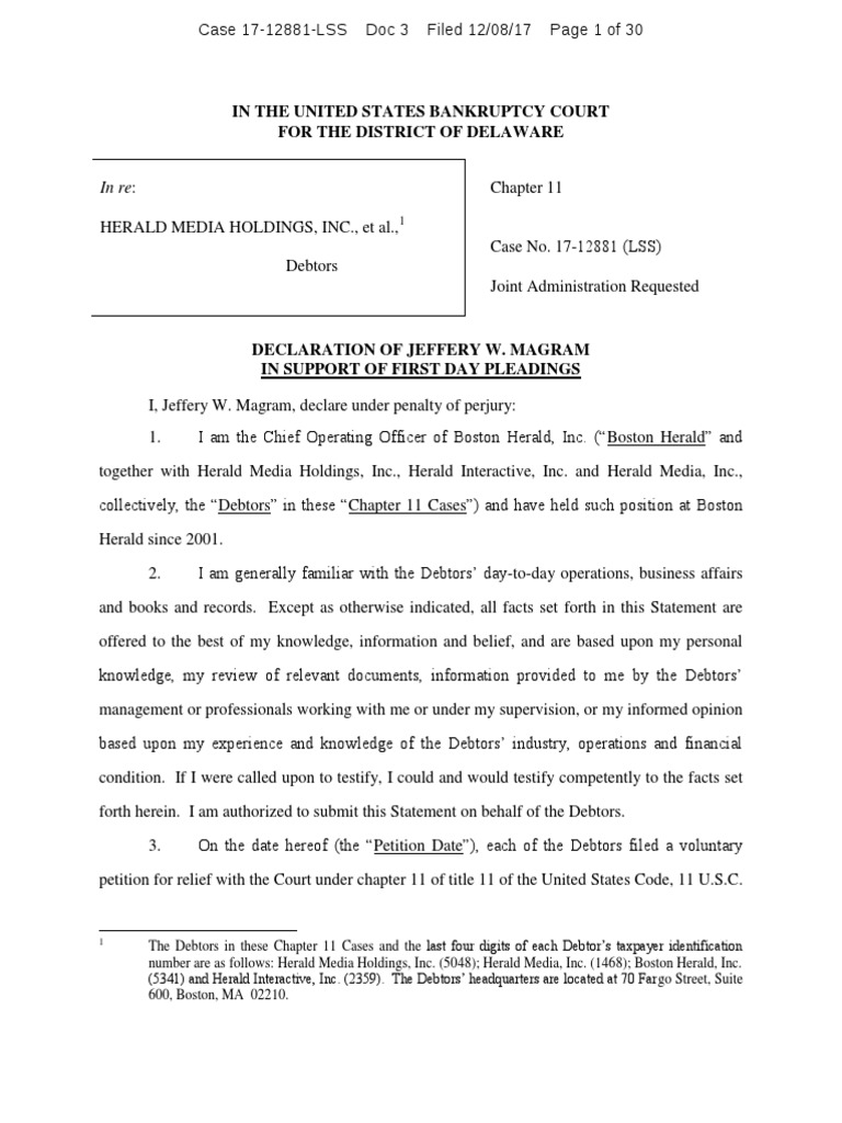 Bankruptcy Declaration | Chapter 11 | Payroll