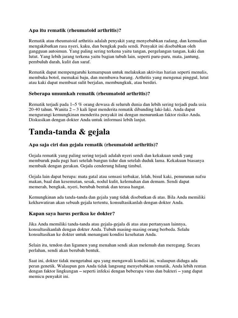 Apa itu rematik (rheumatoid arthritis PDF