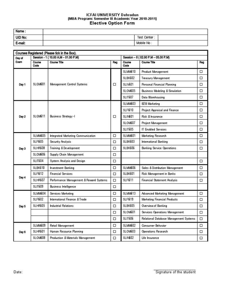 ICFAI Dehradun MBA Elective Form | PDF | Marketing | Banks