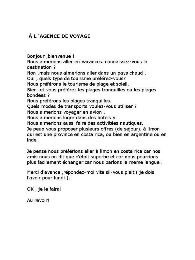 Dialogues A L Agence De Voyage