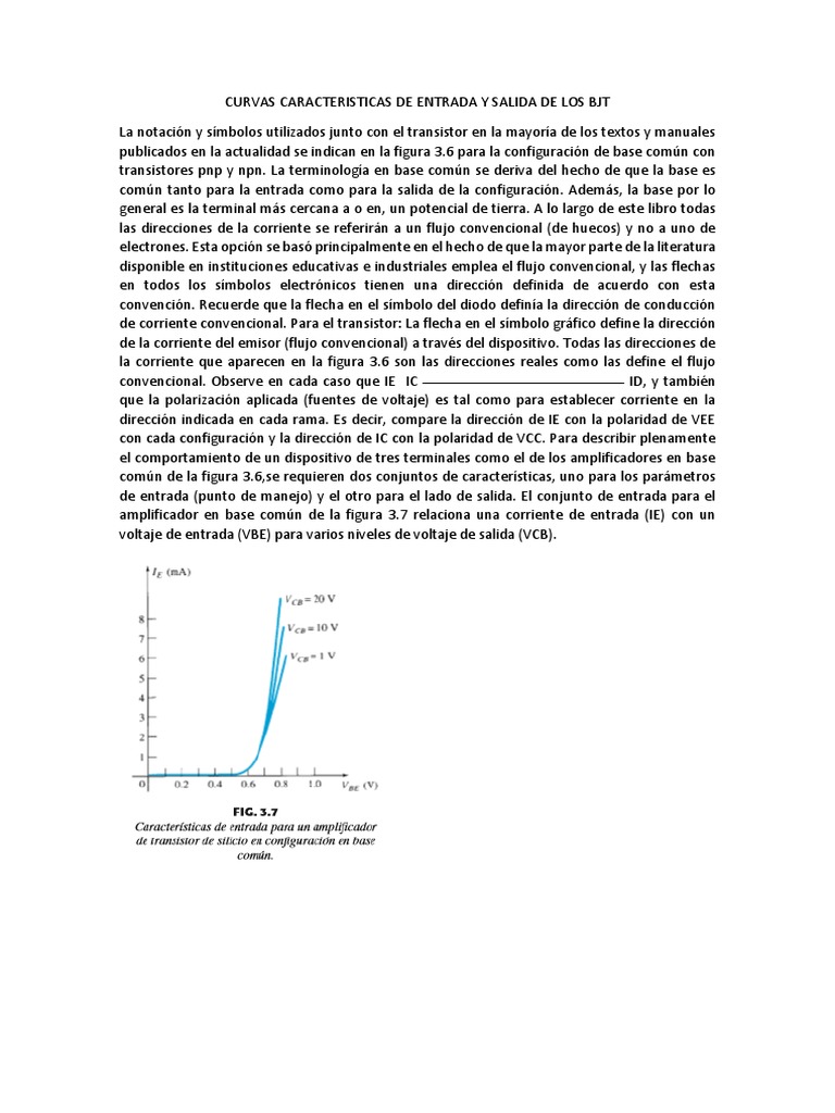 Curvas Caracteristicas de Entrada y Salida de Los BJT PDF