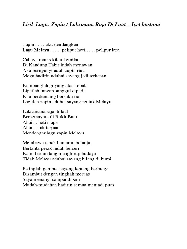 Lirik Lagu Zapin Melayu Iyeth Bustami