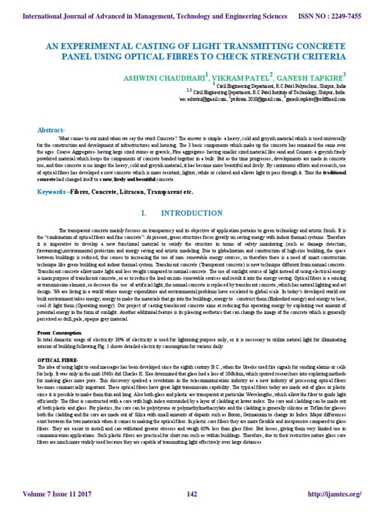 Light-Transmitting Concrete with Optical Fibers | PDF | Optical Fiber ...