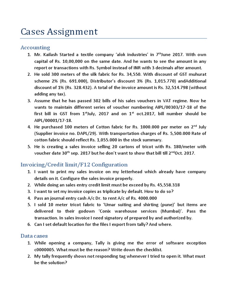 Accounting Cases and Tally Configurations | PDF | Invoice | Value Added Tax