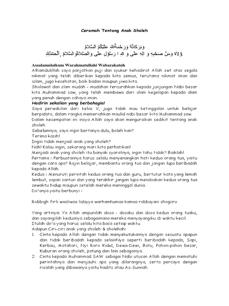 Naskah Pidato Tentang Anak Sholeh
