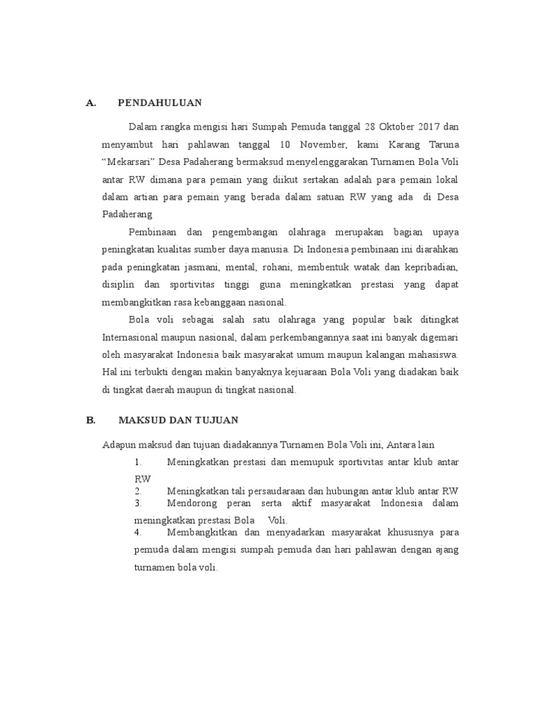 Proposal Turnamen Bola Voli Karang Taruna Mekarsari Ii