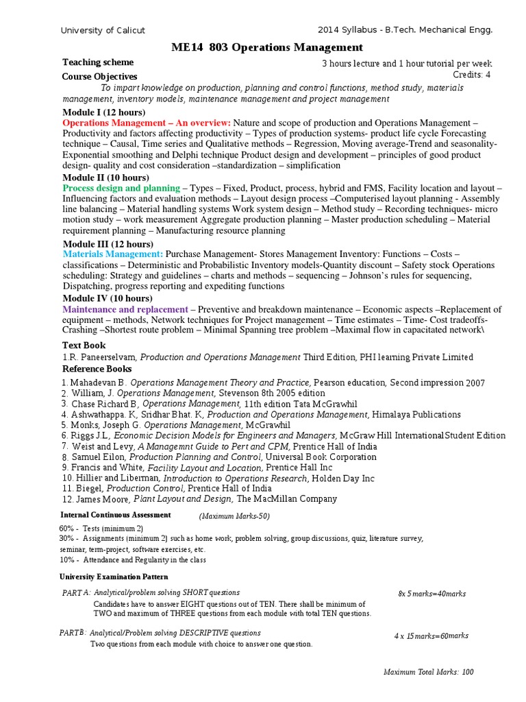 Operations Management Course Overview | PDF | Operations Management ...