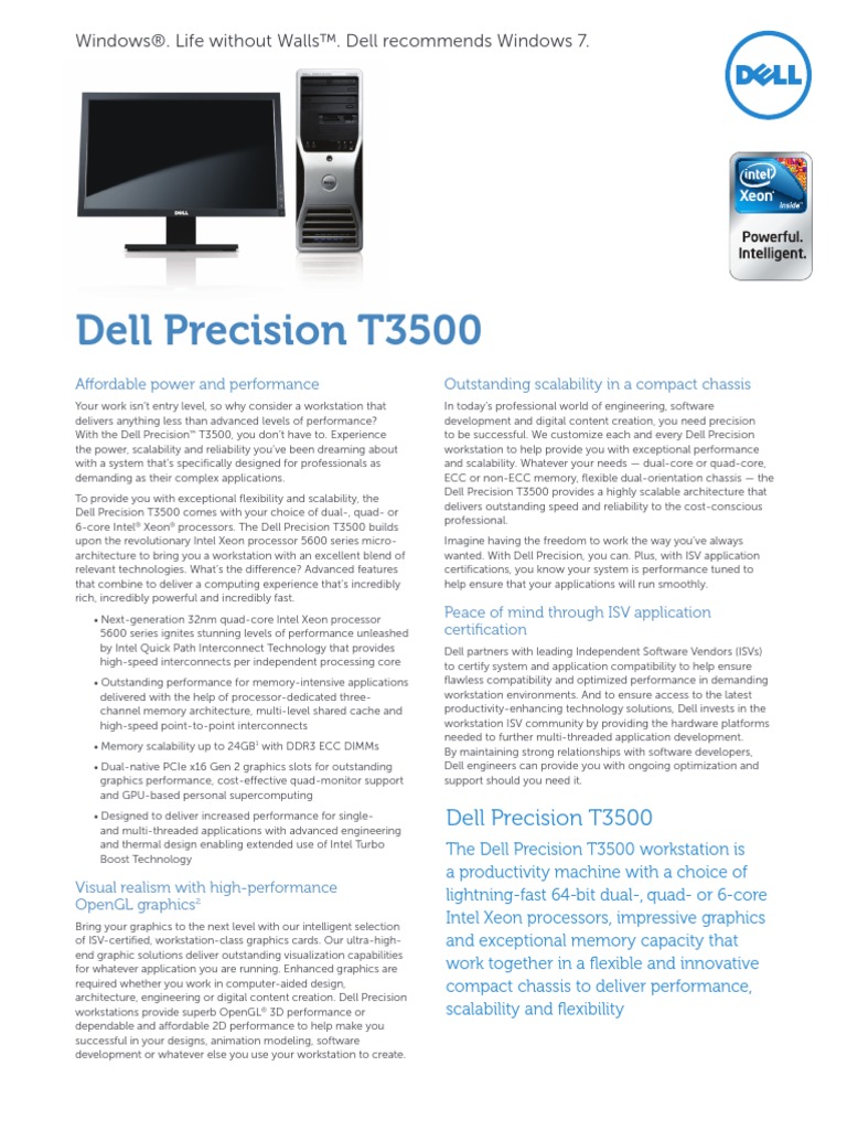 Dell Precision t3500 Specsheet PDF | PDF | Workstation | Usb