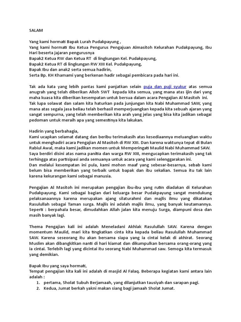 Teks Sambutan Ketua Rt Acara Maulid Terbaru - Kumpulan Referensi Teks