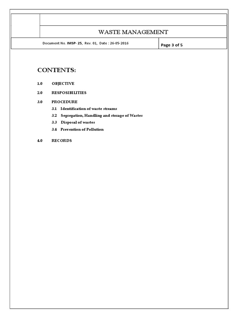 Waste Management Procedure PDF Hazardous Waste Waste Management