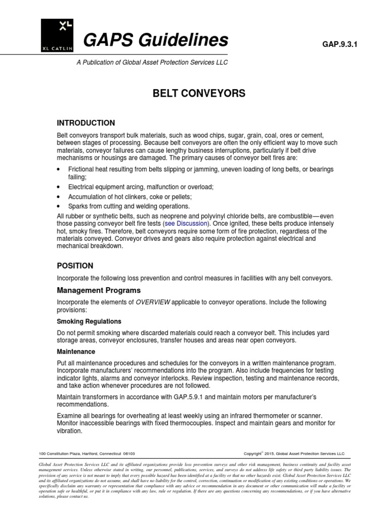 GAPS Guidelines Belt Conveyors PDF Fire Sprinkler System Belt