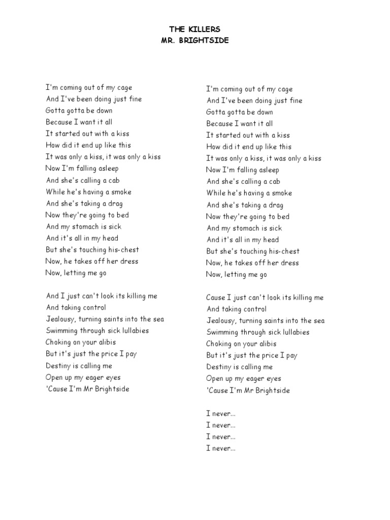 the killers she takes off her dress now lyrics Mr Brightside Lyrics Full Song