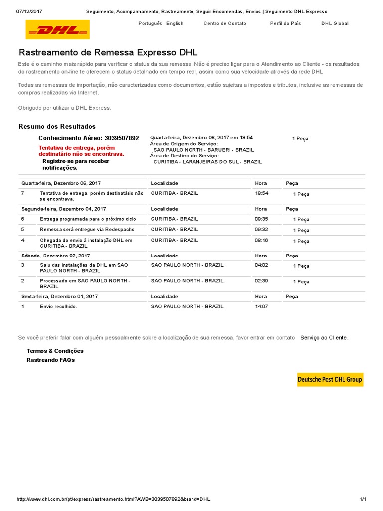 Rastreamento de Envio DHL Brasil | PDF | Computação e Tecnologia da ...