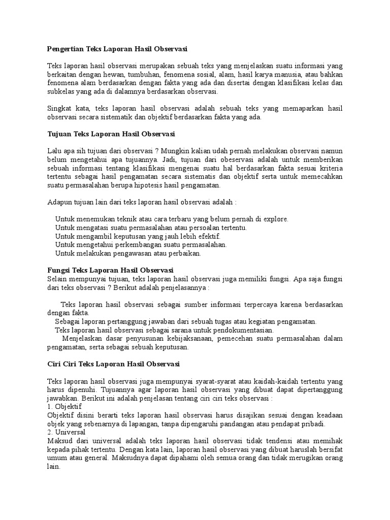 Pengertian Teks Laporan Hasil Observasi