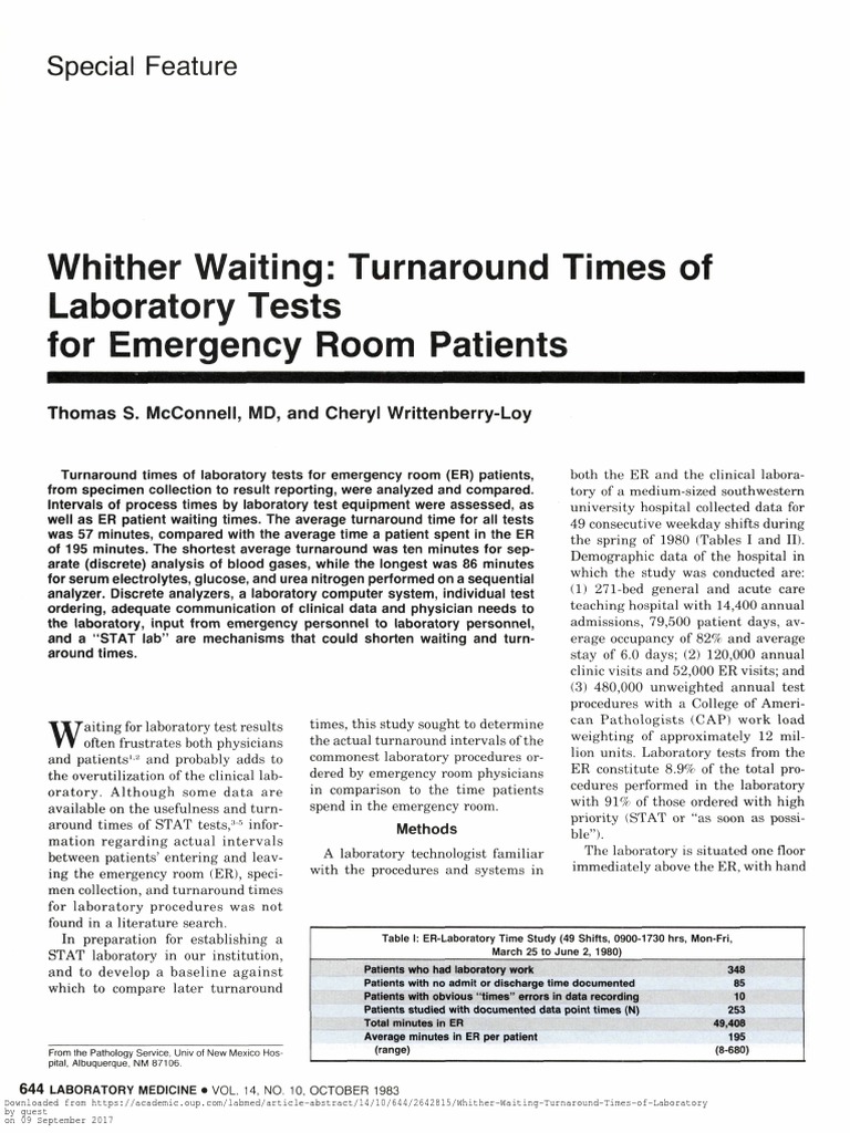 Turnaround Times of Lab Test UGD Emergency Department Medicine