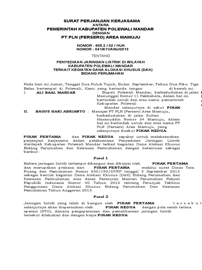 Berita Acara Kesepakatan Surat Perjanjian Kerjasama