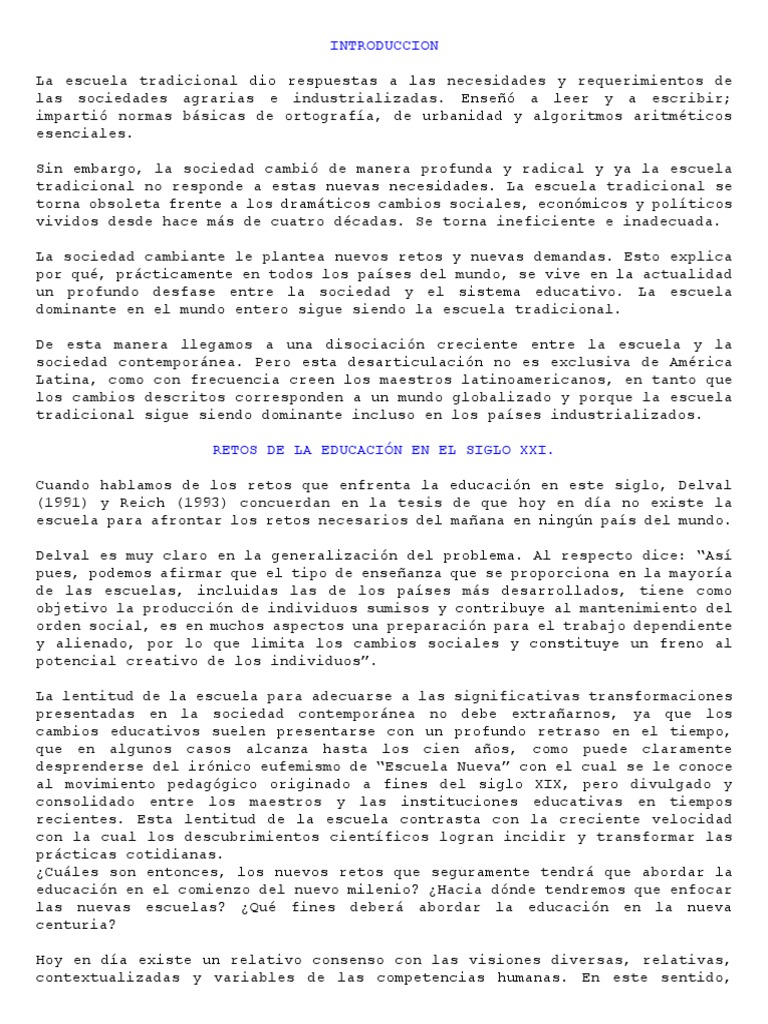 Retos De La Educación En El Siglo Xxi Pdf Plan De Estudios