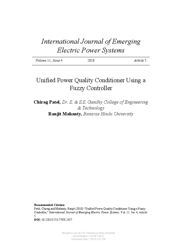 Unified Power Quality Conditioner Using Fuzzy Controller | PDF | Ac ...