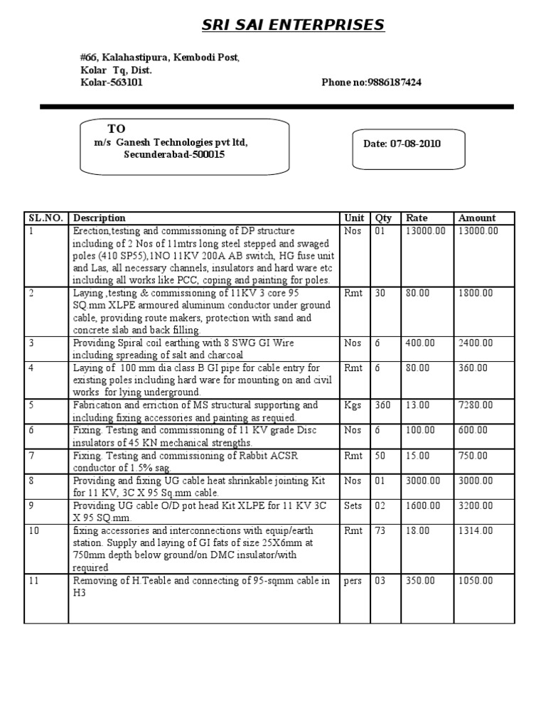 Electrical Installation Quotation Details | PDF | Insulator ...