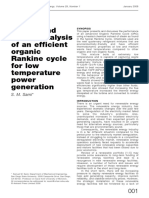 Energy and Exergy Analysis of an Efficient Organic Rankine Cycle for Low Temperature Power Generation