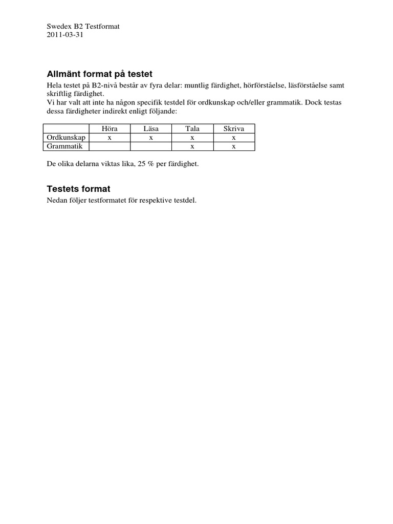 Swedex b2 Testformat | PDF