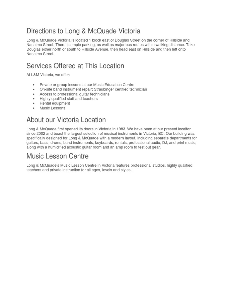 Directions To Long & Mcquade Victoria PDF