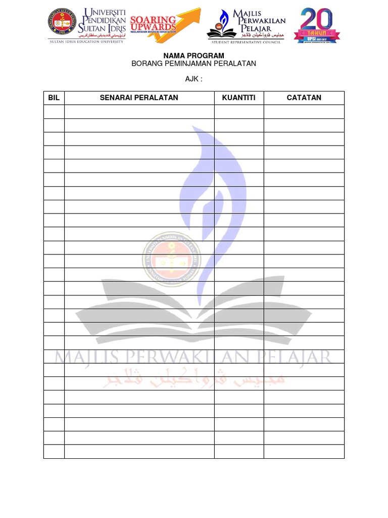 Borang Peralatan | PDF