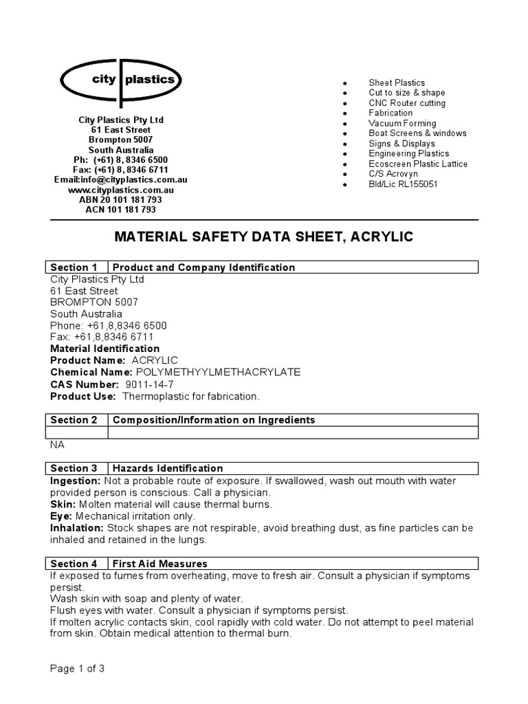 acrylic msds.pdf Firefighting Toxicity