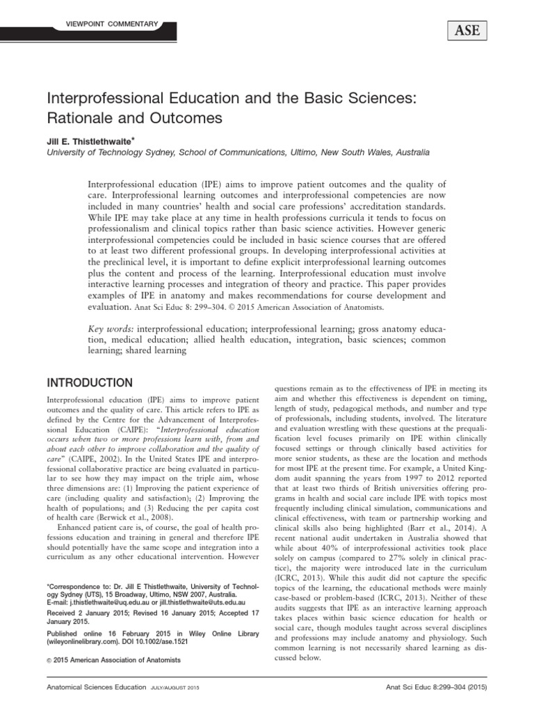 Thistlethwaite 2015 Anatomical Sciences Education PDF Competence