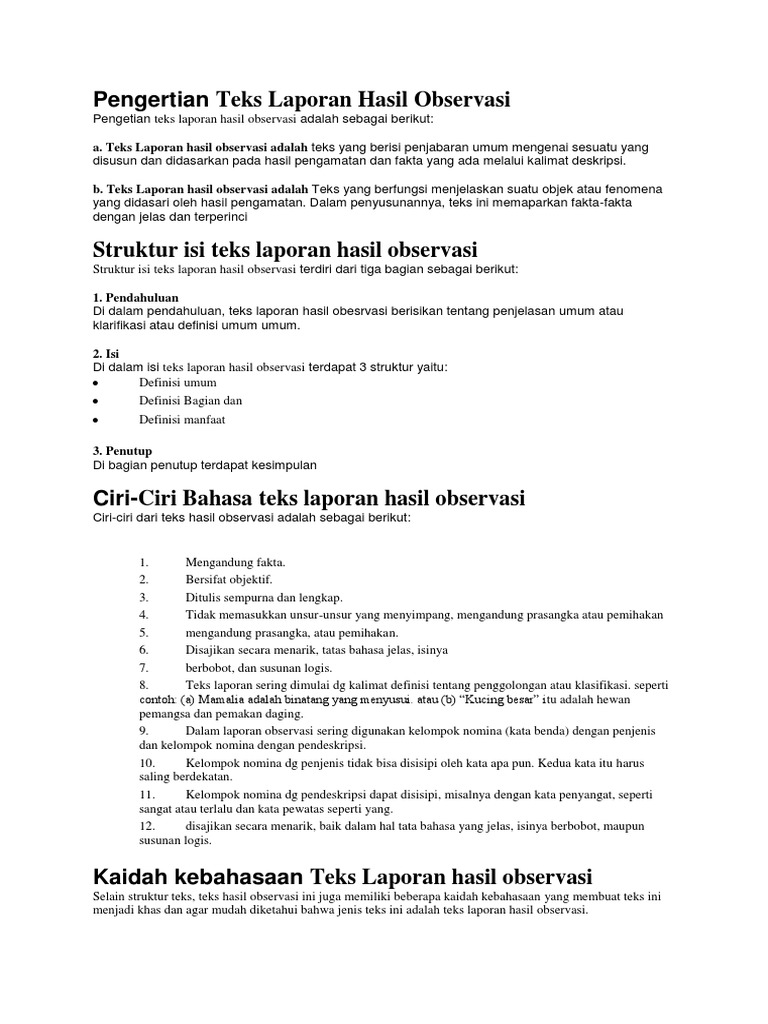 Kaidah Kebahasaan Teks Laporan Hasil Observasi Adalah