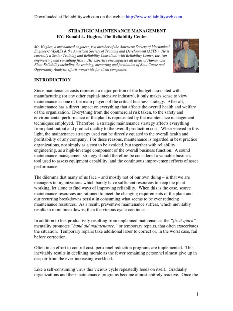 Strategic Maintenance Management Guide | PDF | Reliability Engineering ...