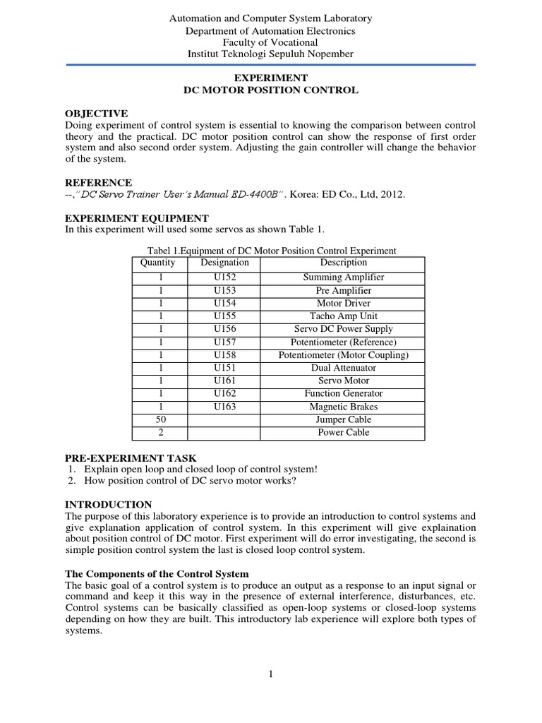 DC Motor Position Control Lab | PDF | Amplifier | Electric Motor