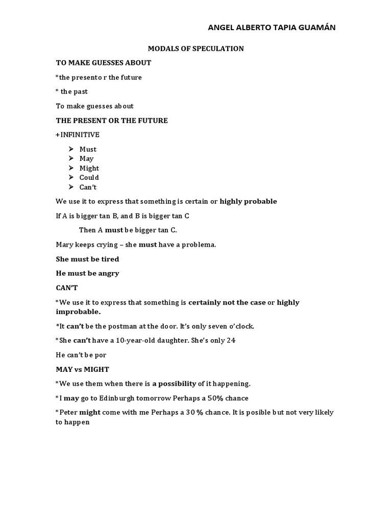 Modals of Speculation | PDF | Grammar | Linguistics