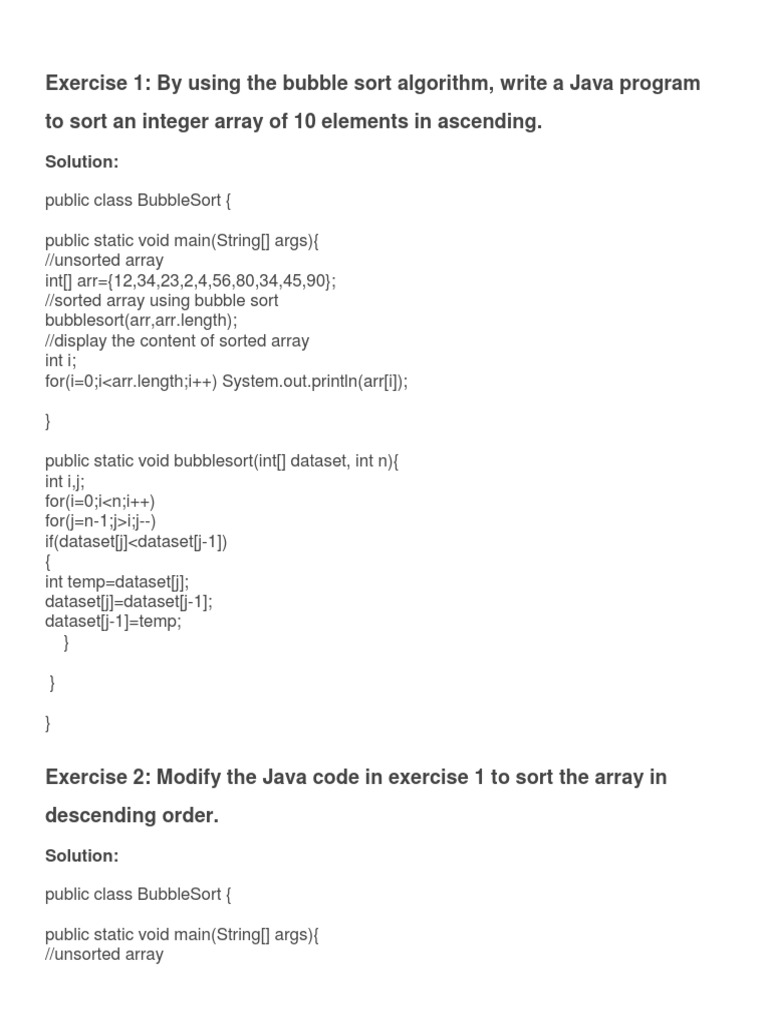 Java Bubble Sort Exercises | PDF | Technology & Engineering