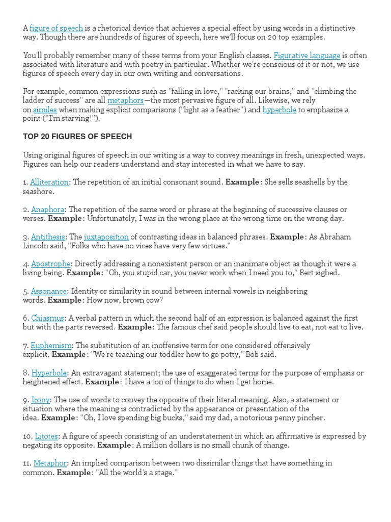 Top 20 figures of speech explained | PDF | Metaphor | Poetry
