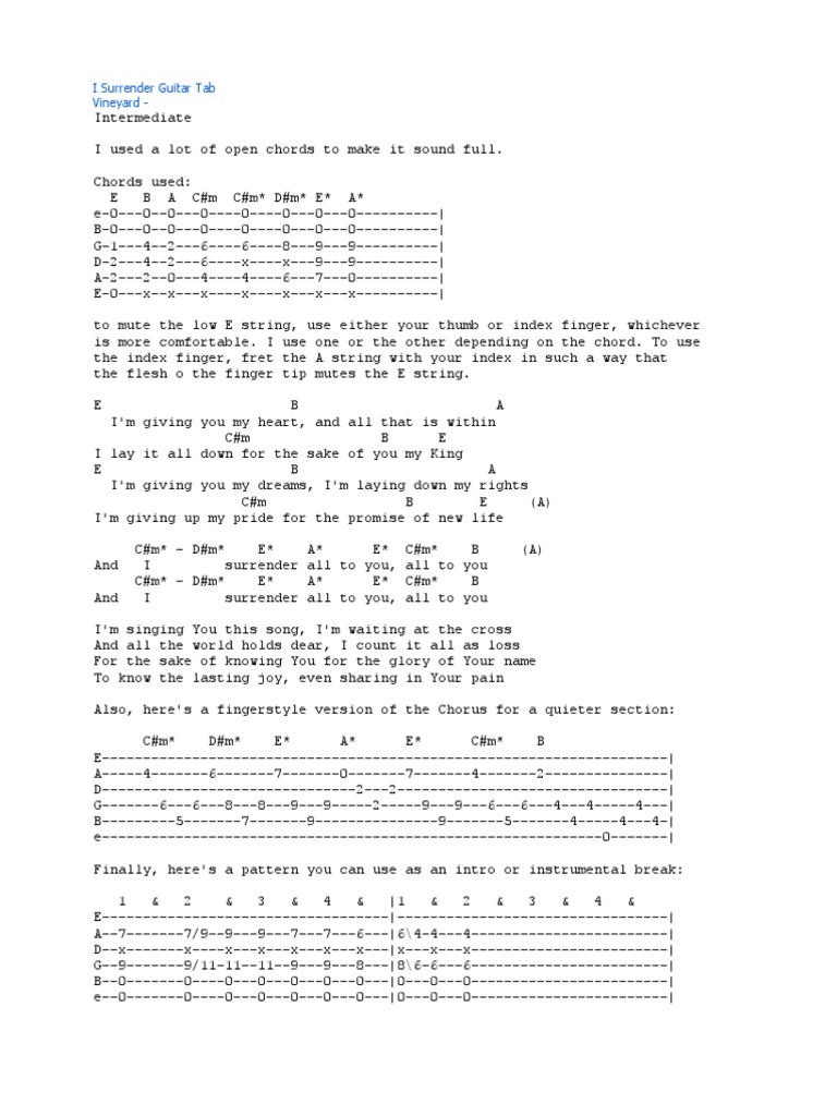 I Surrender Guitar Tab String Instruments Guitars