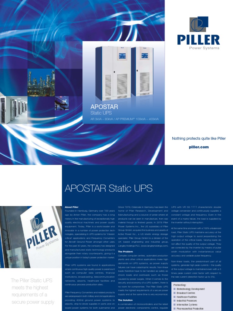 Piller APOSTAR Static UPS Overview | PDF | Power Supply | Power Inverter