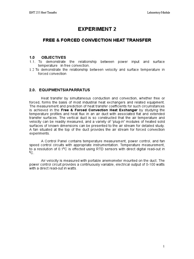 Experiment 2: Free & Forced Convection Heat Transfer | PDF | Heat ...