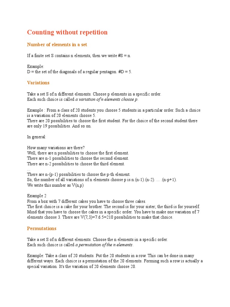 Counting Variations, Permutations, Combinations | PDF | Numbers ...
