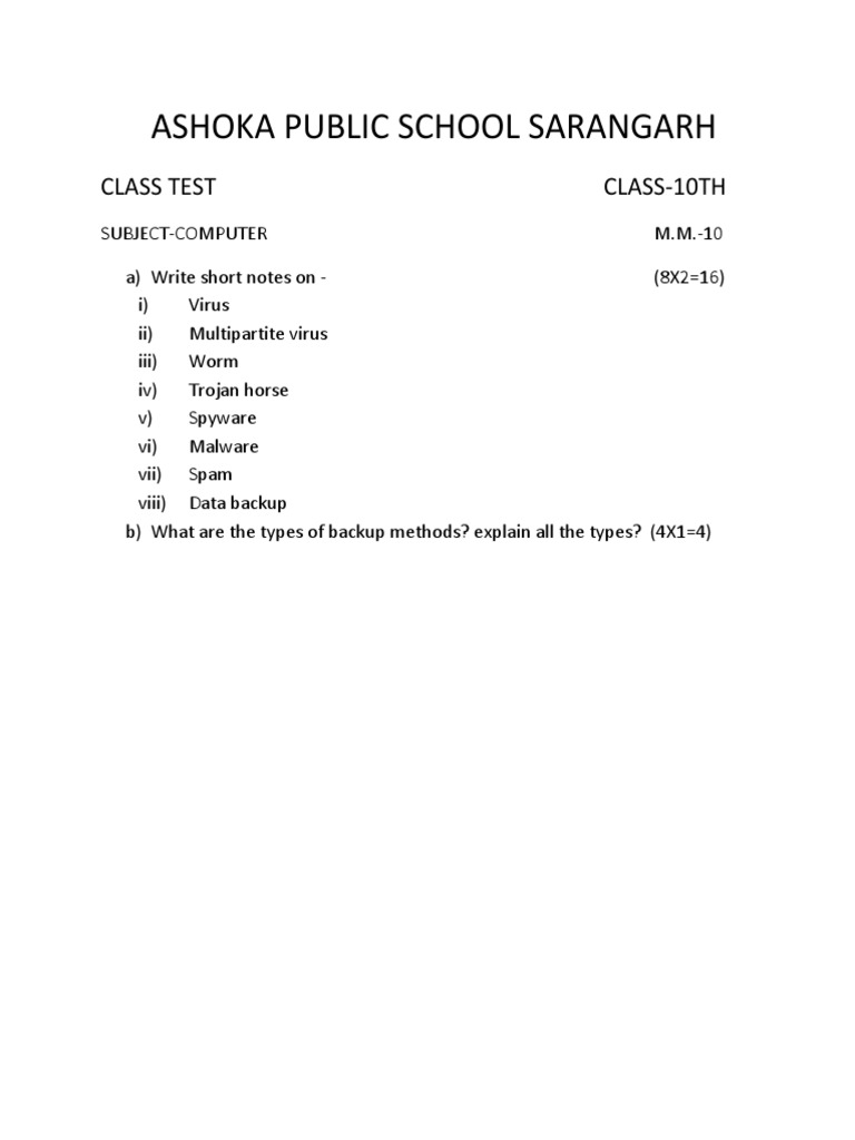 10th Standard Test Computer Paper CBSE | PDF