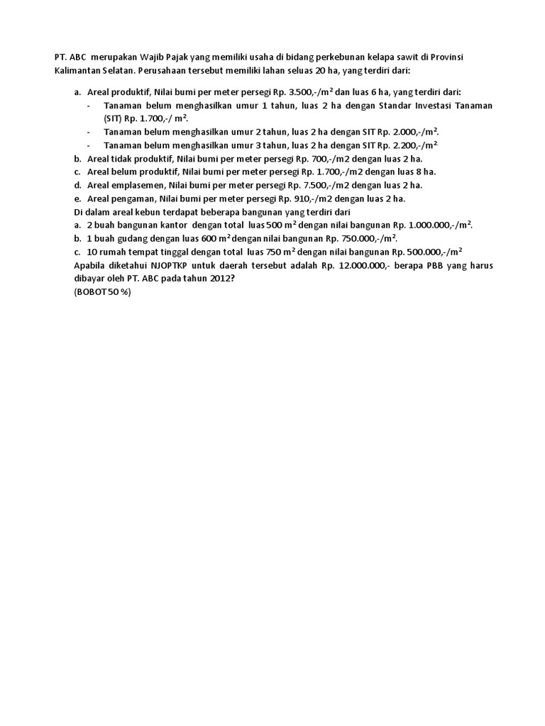 Contoh Perhitungan PBB Sektor Perkebunan-1 | PDF