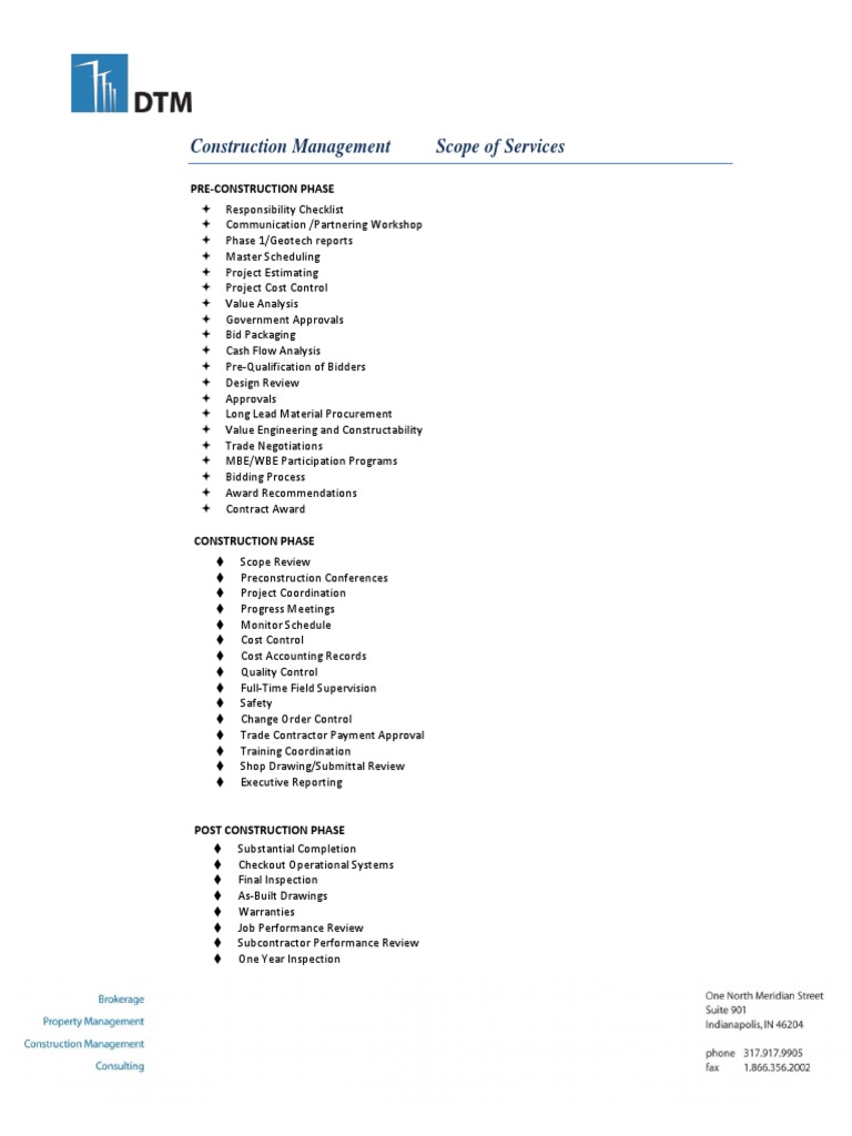 Construction Management Services Scope | PDF