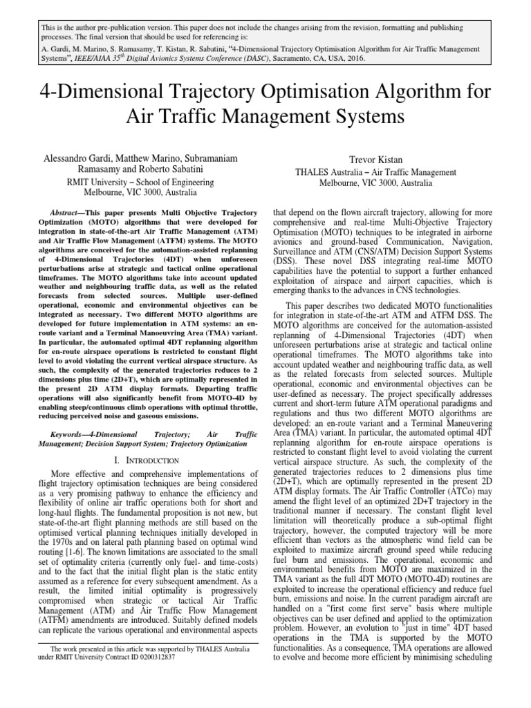 4D Trajectory Optimization in ATM Systems | PDF | Optimal Control ...